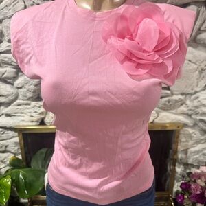Elegant Pink Floral Women's Short Sleeve Top